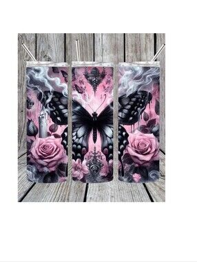 Pink & Black Butterfly  Tumbler